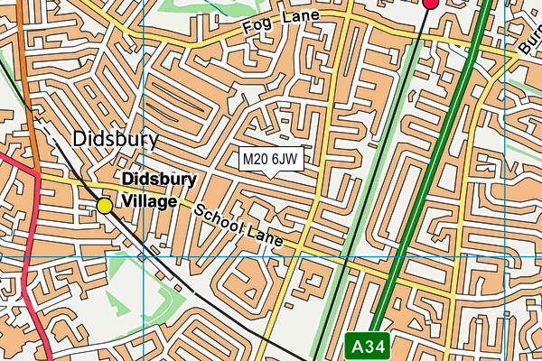 M20 6JW map - OS VectorMap District (Ordnance Survey)