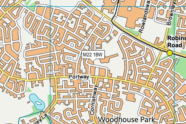 M22 1BW map - OS VectorMap District (Ordnance Survey)