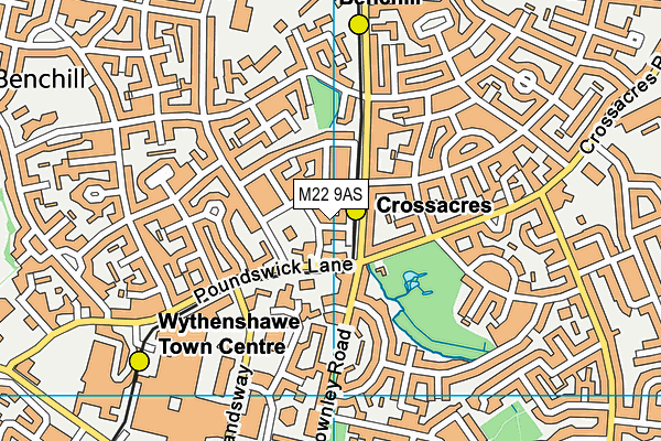 M22 9AS map - OS VectorMap District (Ordnance Survey)