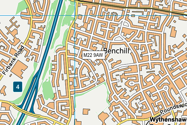 M22 9AW map - OS VectorMap District (Ordnance Survey)