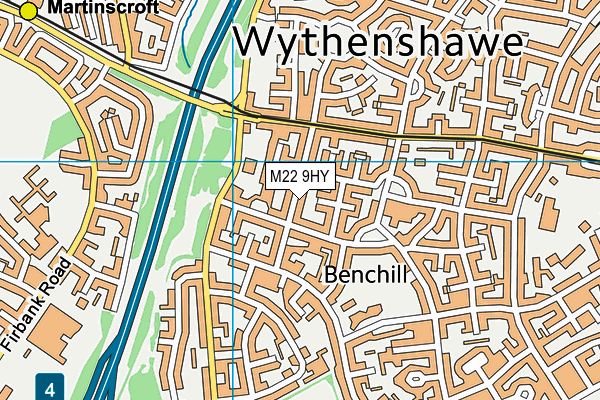 M22 9HY map - OS VectorMap District (Ordnance Survey)