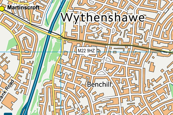 M22 9HZ map - OS VectorMap District (Ordnance Survey)