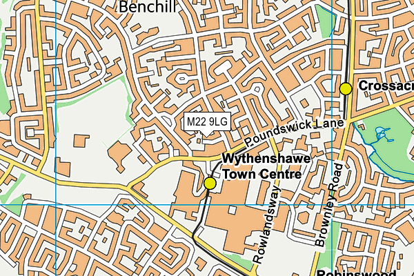 M22 9LG map - OS VectorMap District (Ordnance Survey)