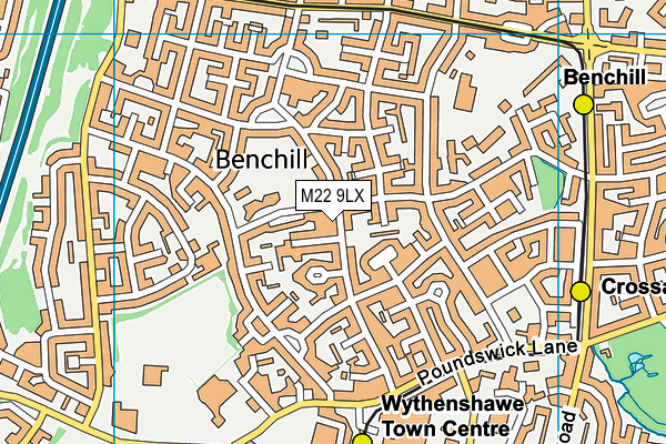 M22 9LX map - OS VectorMap District (Ordnance Survey)