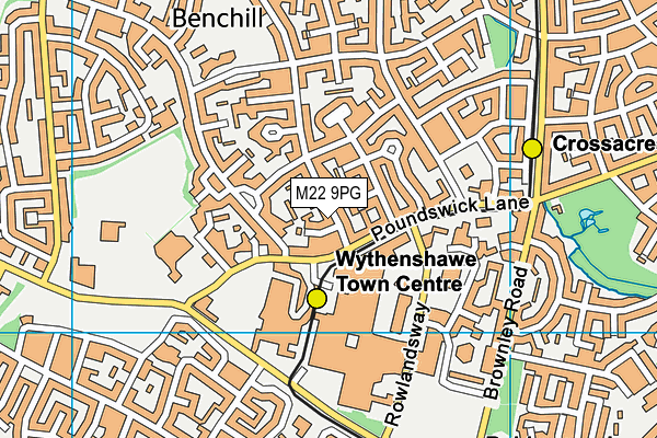 M22 9PG map - OS VectorMap District (Ordnance Survey)