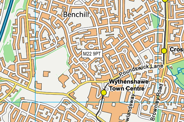 M22 9PT map - OS VectorMap District (Ordnance Survey)