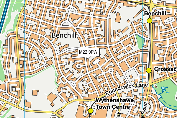 M22 9PW map - OS VectorMap District (Ordnance Survey)