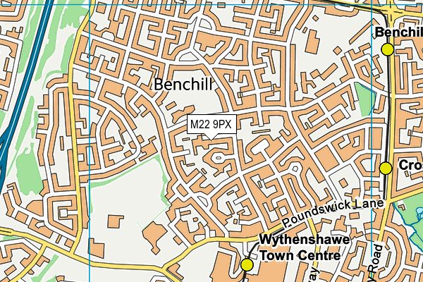 M22 9PX map - OS VectorMap District (Ordnance Survey)