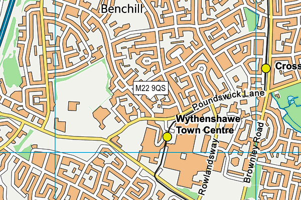M22 9QS map - OS VectorMap District (Ordnance Survey)