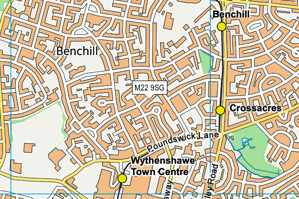 M22 9SG map - OS VectorMap District (Ordnance Survey)