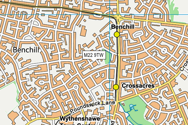 M22 9TW map - OS VectorMap District (Ordnance Survey)