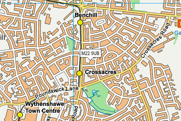 M22 9UB map - OS VectorMap District (Ordnance Survey)