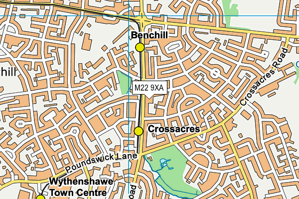 M22 9XA map - OS VectorMap District (Ordnance Survey)