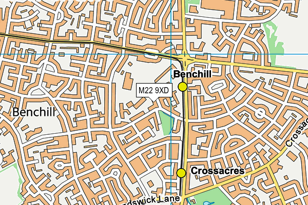 M22 9XD map - OS VectorMap District (Ordnance Survey)