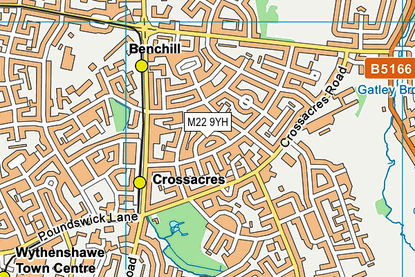 M22 9YH map - OS VectorMap District (Ordnance Survey)