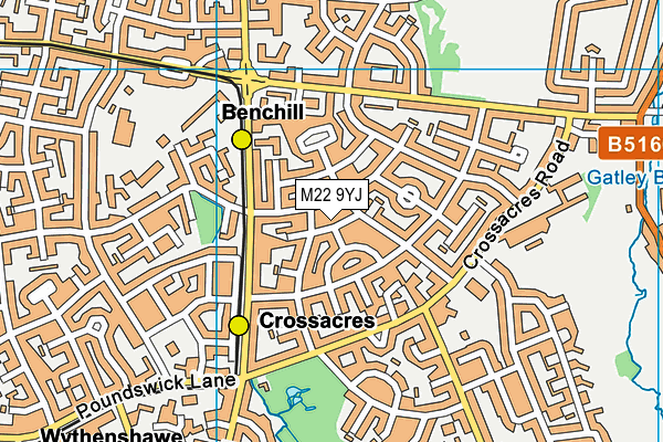 M22 9YJ map - OS VectorMap District (Ordnance Survey)