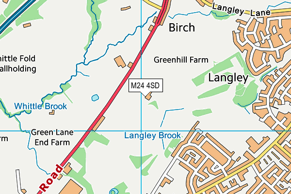 Bowlee Playing Fields map (M24 4SD) - OS VectorMap District (Ordnance Survey)