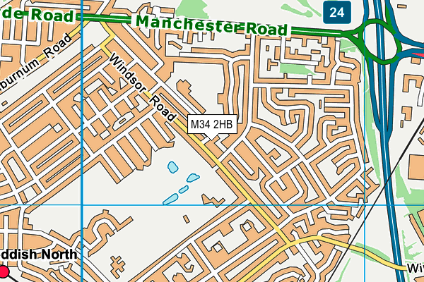 Denton West Cricket Club map (M34 2HB) - OS VectorMap District (Ordnance Survey)