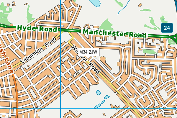 M34 2JW map - OS VectorMap District (Ordnance Survey)