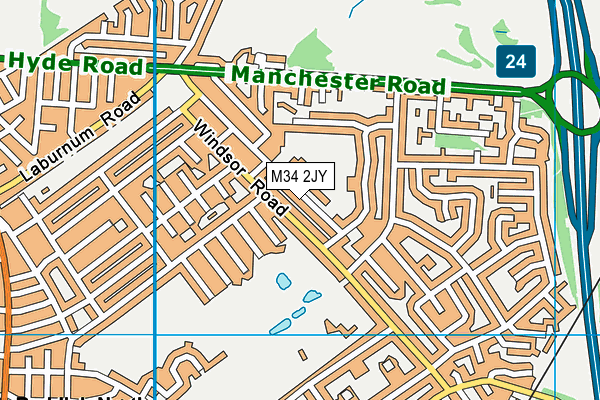 M34 2JY map - OS VectorMap District (Ordnance Survey)