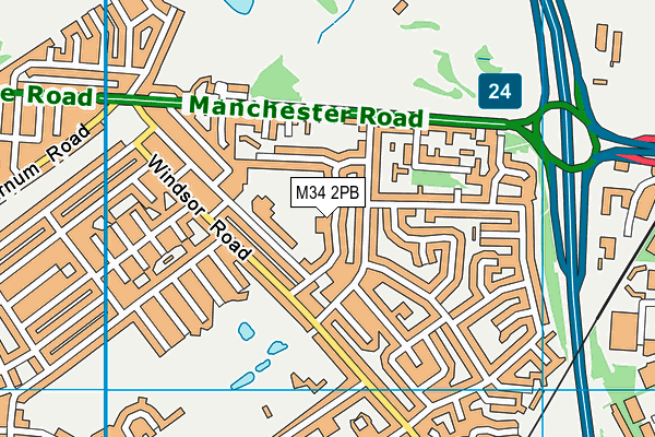 M34 2PB map - OS VectorMap District (Ordnance Survey)