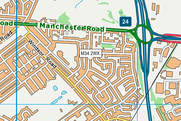M34 2WX map - OS VectorMap District (Ordnance Survey)