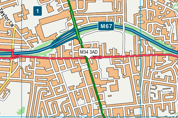 M34 3AD map - OS VectorMap District (Ordnance Survey)