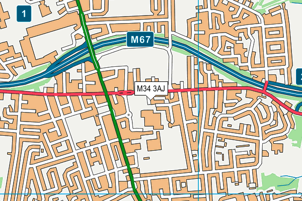 M34 3AJ map - OS VectorMap District (Ordnance Survey)