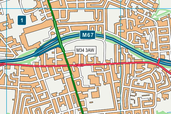 M34 3AW map - OS VectorMap District (Ordnance Survey)