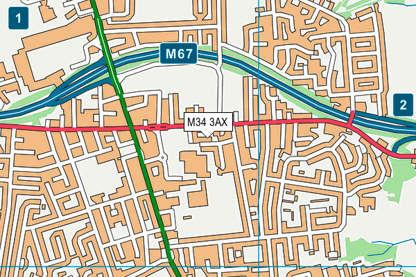 M34 3AX map - OS VectorMap District (Ordnance Survey)