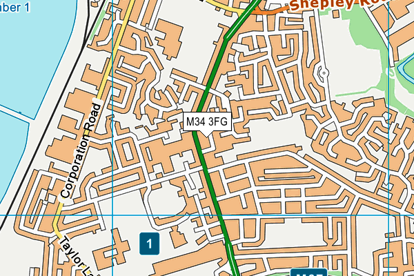 M34 3FG map - OS VectorMap District (Ordnance Survey)