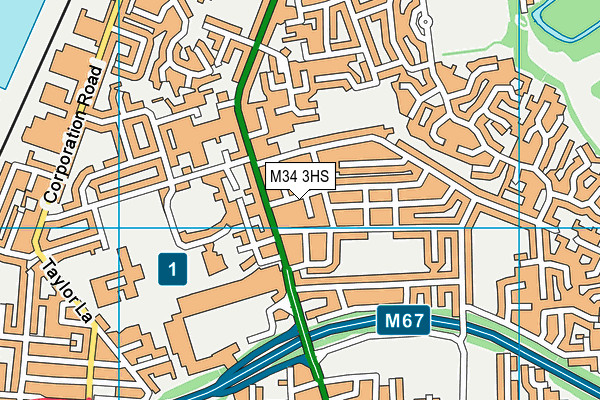 M34 3HS map - OS VectorMap District (Ordnance Survey)