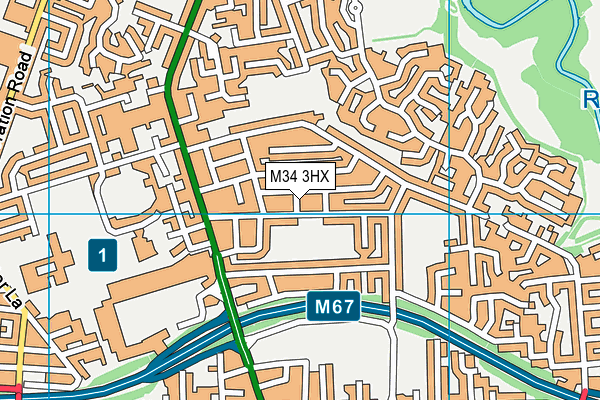 M34 3HX map - OS VectorMap District (Ordnance Survey)
