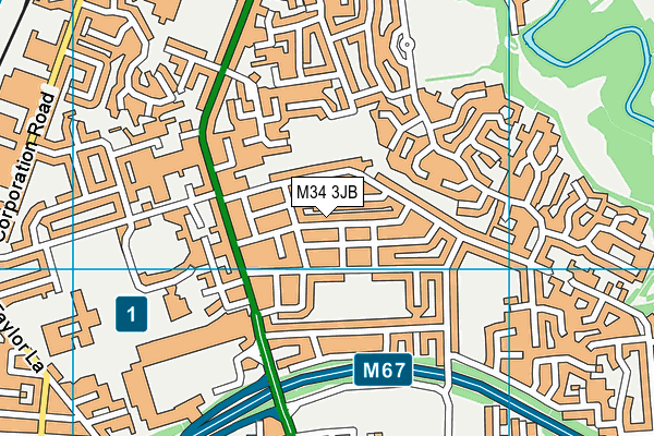 M34 3JB map - OS VectorMap District (Ordnance Survey)