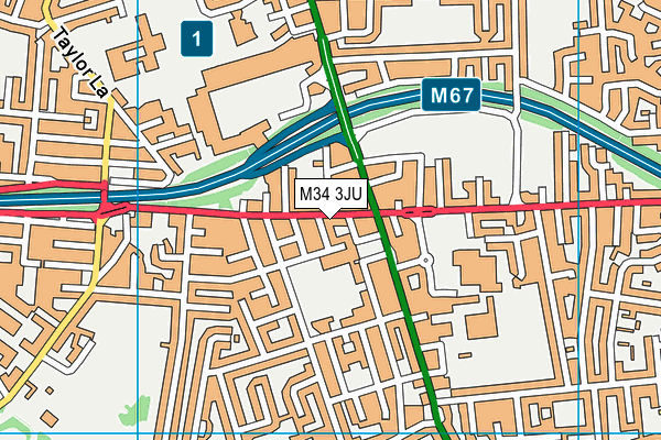 M34 3JU map - OS VectorMap District (Ordnance Survey)