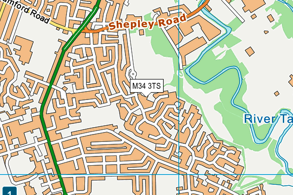 M34 3TS map - OS VectorMap District (Ordnance Survey)