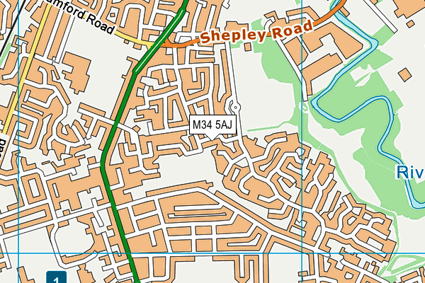 M34 5AJ map - OS VectorMap District (Ordnance Survey)