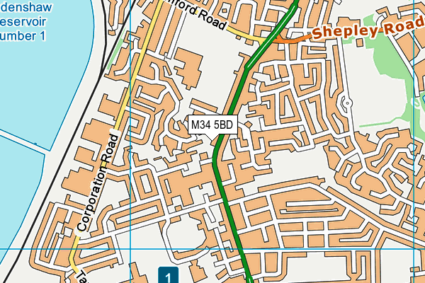 M34 5BD map - OS VectorMap District (Ordnance Survey)