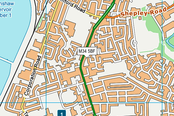 M34 5BF map - OS VectorMap District (Ordnance Survey)