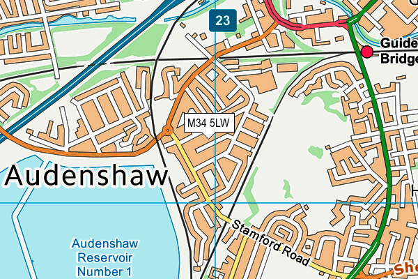 M34 5LW map - OS VectorMap District (Ordnance Survey)