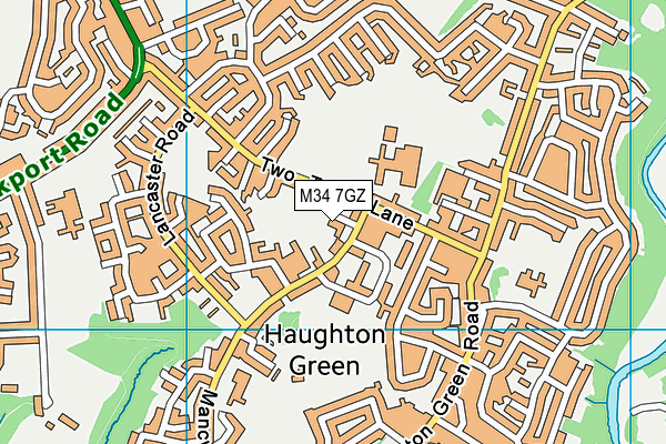 Haughton Green Junior Football Club map (M34 7GZ) - OS VectorMap District (Ordnance Survey)