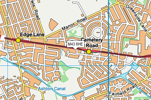 M43 6HE map - OS VectorMap District (Ordnance Survey)