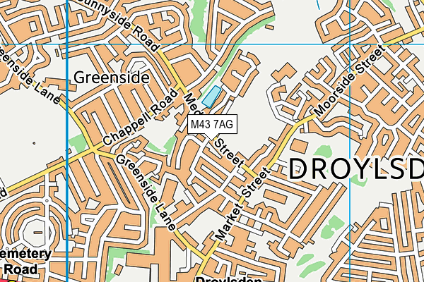 Medlock Street Playing Fields map (M43 7AG) - OS VectorMap District (Ordnance Survey)