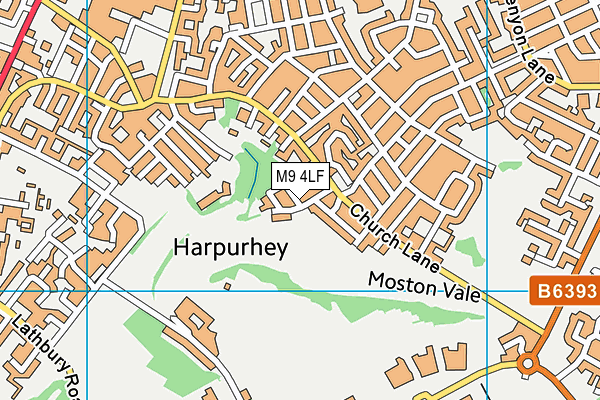 M9 4LF map - OS VectorMap District (Ordnance Survey)