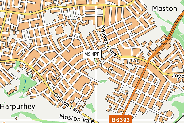 M9 4PF map - OS VectorMap District (Ordnance Survey)
