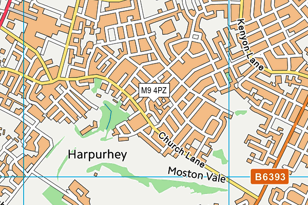 M9 4PZ map - OS VectorMap District (Ordnance Survey)