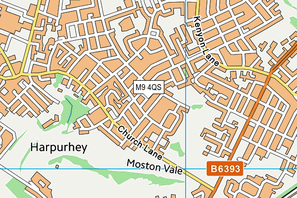 M9 4QS map - OS VectorMap District (Ordnance Survey)