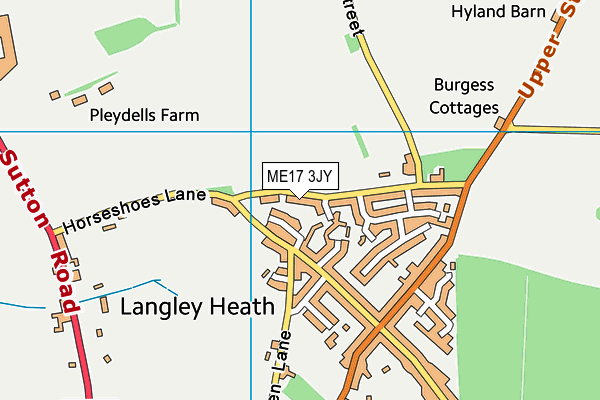 Langley Playing Field map (ME17 3JY) - OS VectorMap District (Ordnance Survey)