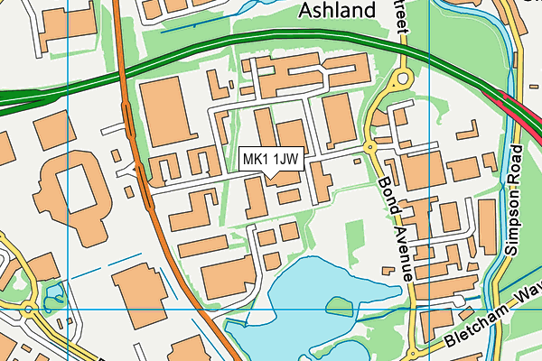 MK1 1JW map - OS VectorMap District (Ordnance Survey)