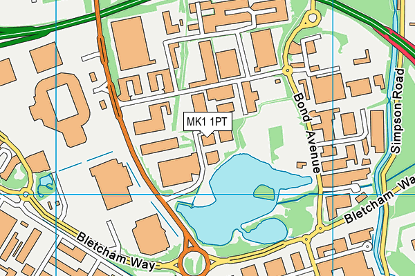 MK1 1PT map - OS VectorMap District (Ordnance Survey)